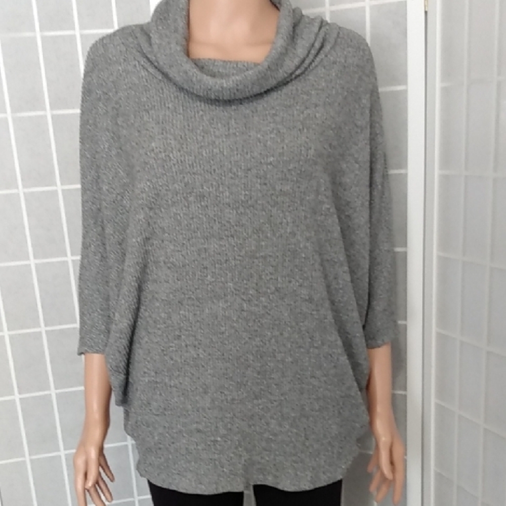 *Heimious Gray Cozy Ribbed Cowl Neck Women’s Sweater Top - Small‎